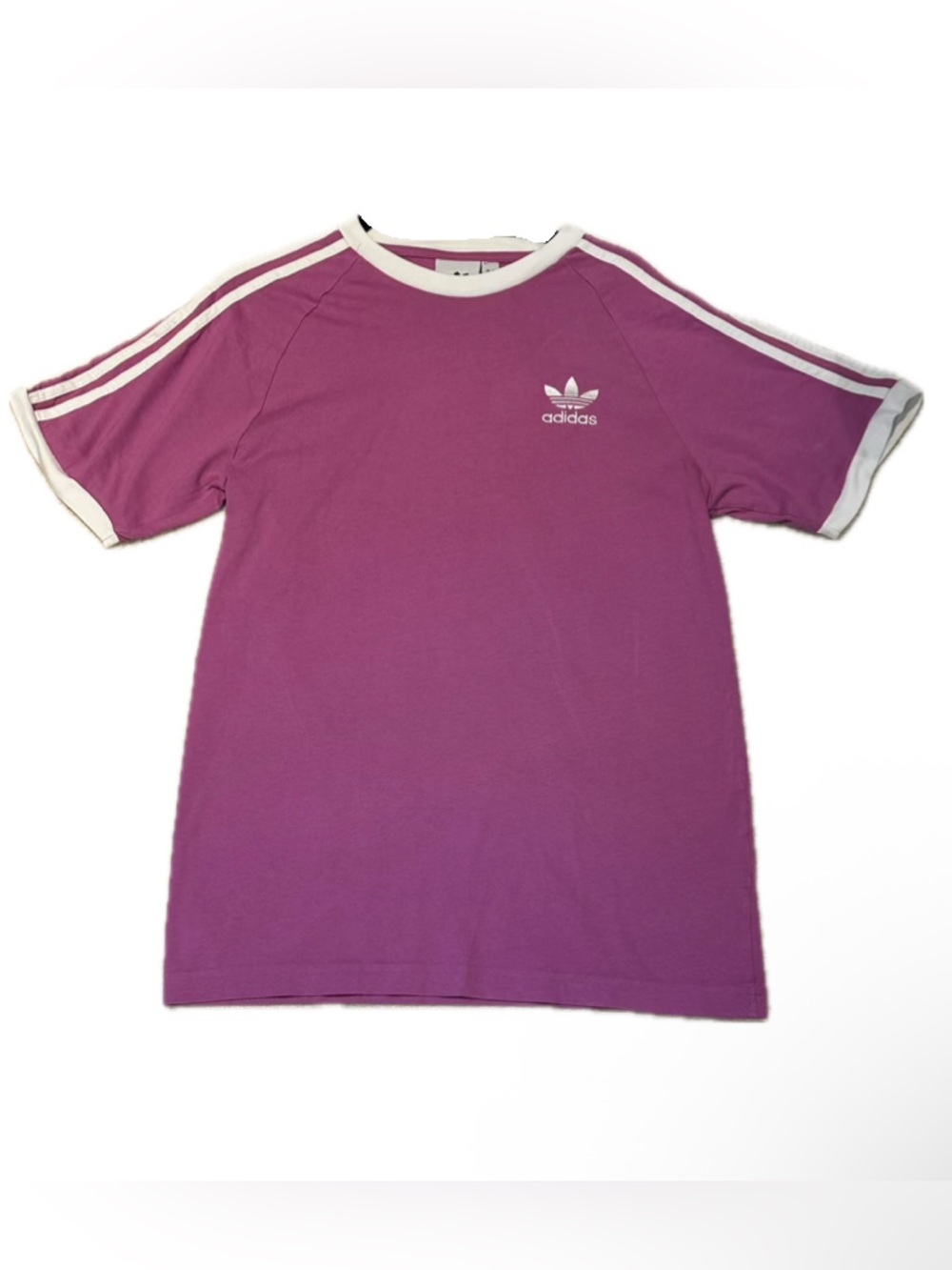 adidas 3 Striped Tee in Pink with White Trim